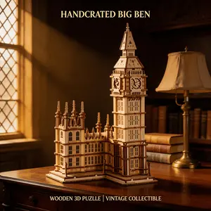 198Pcs Big Ben 3D Wooden Puzzle Building Model Kit, Natural Beech Wood No-Glue DIY Assembly London Landmark Craft, 3-Star Difficulty Desktop Decor Gift for Adults Teen Travel Lovers