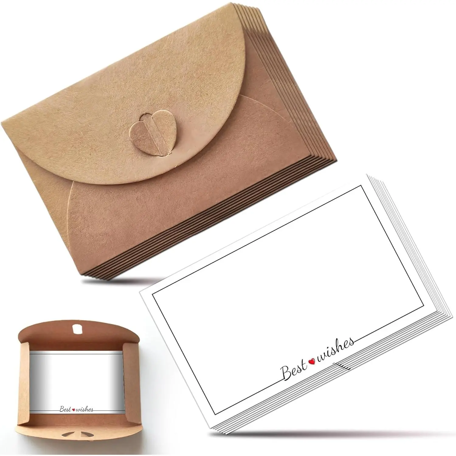 30 count Mini Envelopes with Cards Little  Paper Envelopes with Heart Shaped Clasp Small Envelope with  Wishes Cards with Envelopes for Business Card  Weddings Favors(4.1x2.8inch)