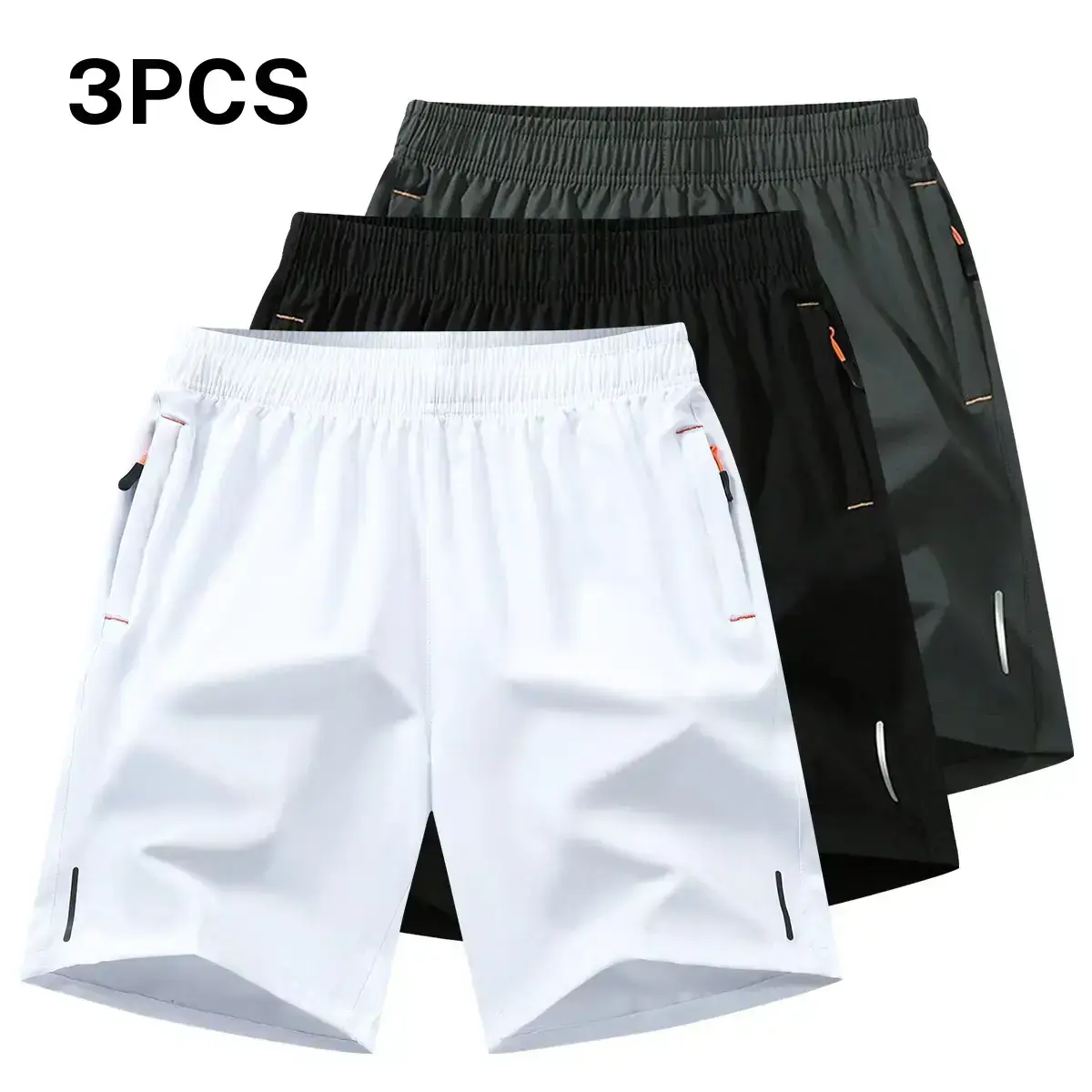 3 pack men’s athletic casual shorts top choice for fitness; solid color, breathable, quick drying design with zippered pockets and a drawstring waist suitable for outdoor sports, running, and hiking