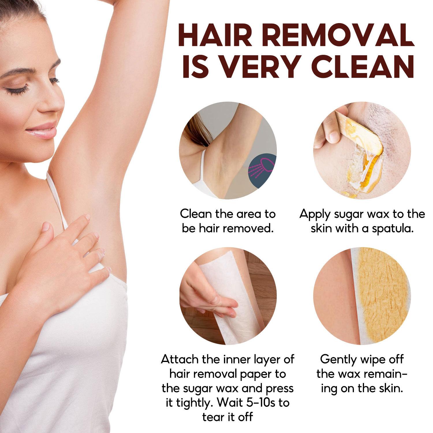 Hair removal wax 50g, 2 wooden sticks, Waxing Sticks, 3 sheets of hair removal paper, whole body, legs, arms, underarms, body care, suitable for summer products