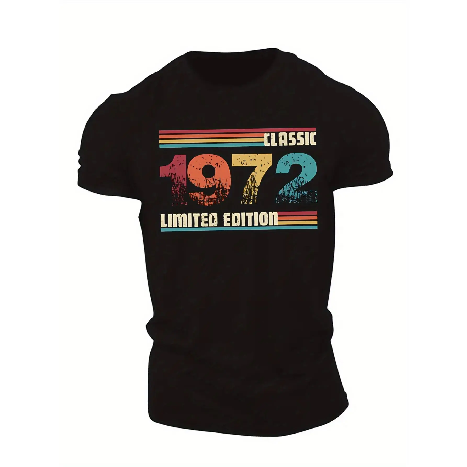 Men's Vintage 1972 Short Sleeve T-Shirt - Retro Round Neck Summer Casual Top with 1972 Print, Machine Washable & Comfortable Casual Attire, Nostalgic Style for Men