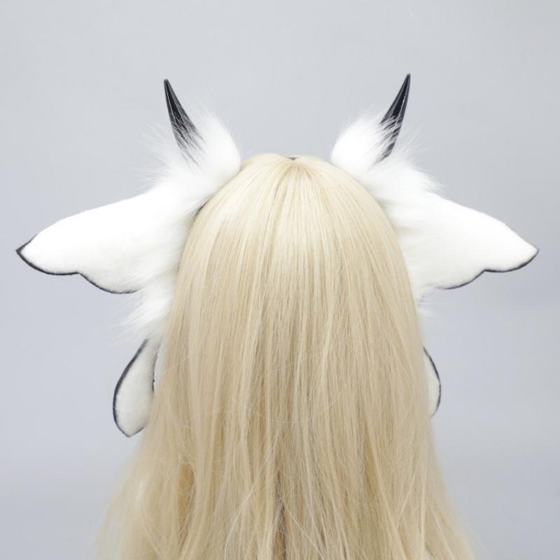Halloween Devil Horns Headpiece Fantasy Creature Cosplay Convention Costume Hairband Realistic Faux Fur Moth Hair Accessories