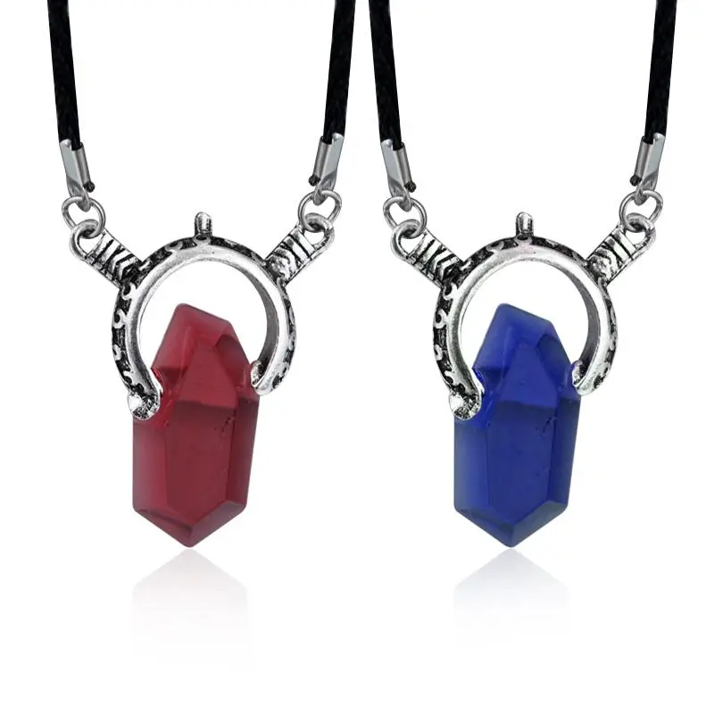 Devil May Cry 5 DMC Dante Devil-Themed Gaming Necklace, Inlaid Red-Blue Gem Pendant, Vintage Long Rope Chain, 2-Piece Set Costume Jewelry for Men Gamers, Suitable for Daily Everyday Wear, Two Piece Set, Devil-Themed Necklaces