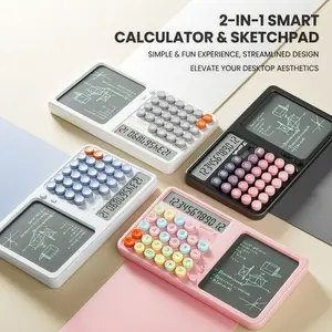 2-in-1 Silent Desktop Calculator with LCD Writing Tablet, Solar Powered Financial Calculator & Digital Memo Pad for Office