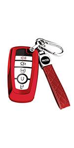 for Ford Key Fob Cover with Keychain,Key Fob Cover Case Shell for Ford Explorer Fusion Escape Edge Expedition F150 F250 F350 F450 F550 Maverick Mustang 3/4/5 Buttons Smart Key (Black)