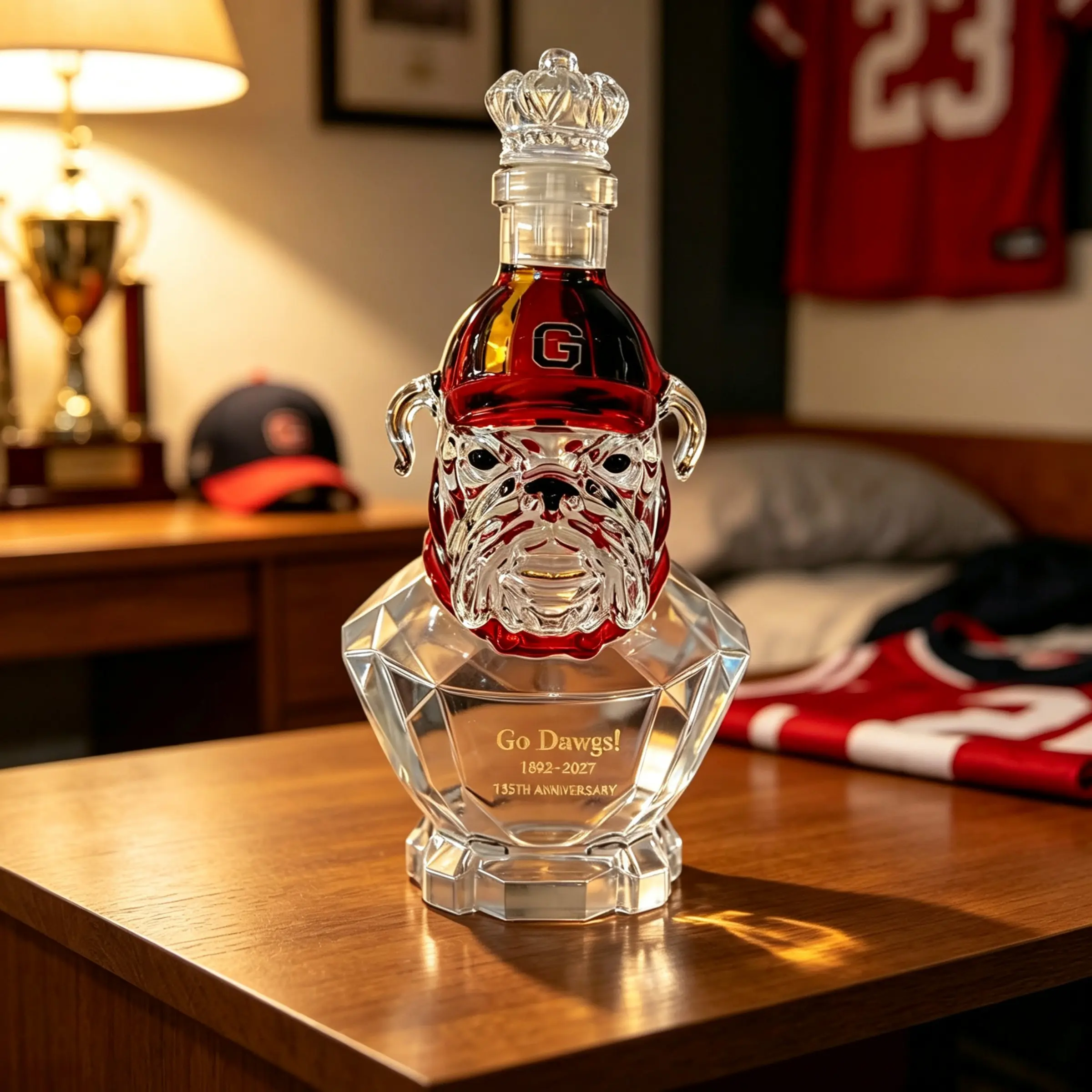 Bulldog Themed Glass Decanter, Animal Shaped Liquor Spirit Bottle, Available in Two Different Stopper Styles, Collectible Barware Container, Home Bar Table Display Ornament, Themed Gift for Liquor Collectors and Bar Enthusiasts