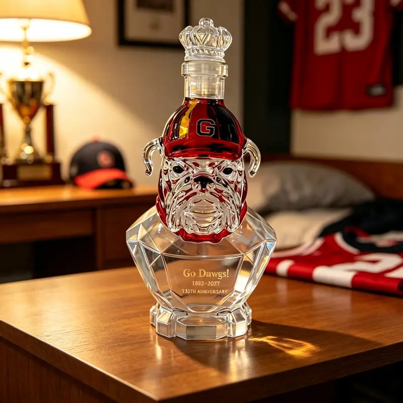 Bulldog Themed Glass Decanter, Animal Shaped Liquor Spirit Bottle, Available in Two Different Stopper Styles, Collectible Barware Container, Home Bar Table Display Ornament, Ambiance, Themed Gift for Liquor Collectors and Bar Enthusiasts