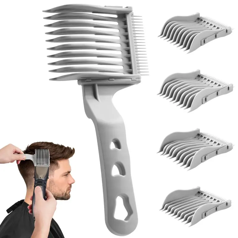 4-in-1 Detachable Fade Comb Set, 4 Sizes Easy Snap-on Barber Comb for Men’s Fade Haircut, Professional Hair Clipper Comb for Fade Haircuts, Barber Quality Home Grooming Kit, Grey