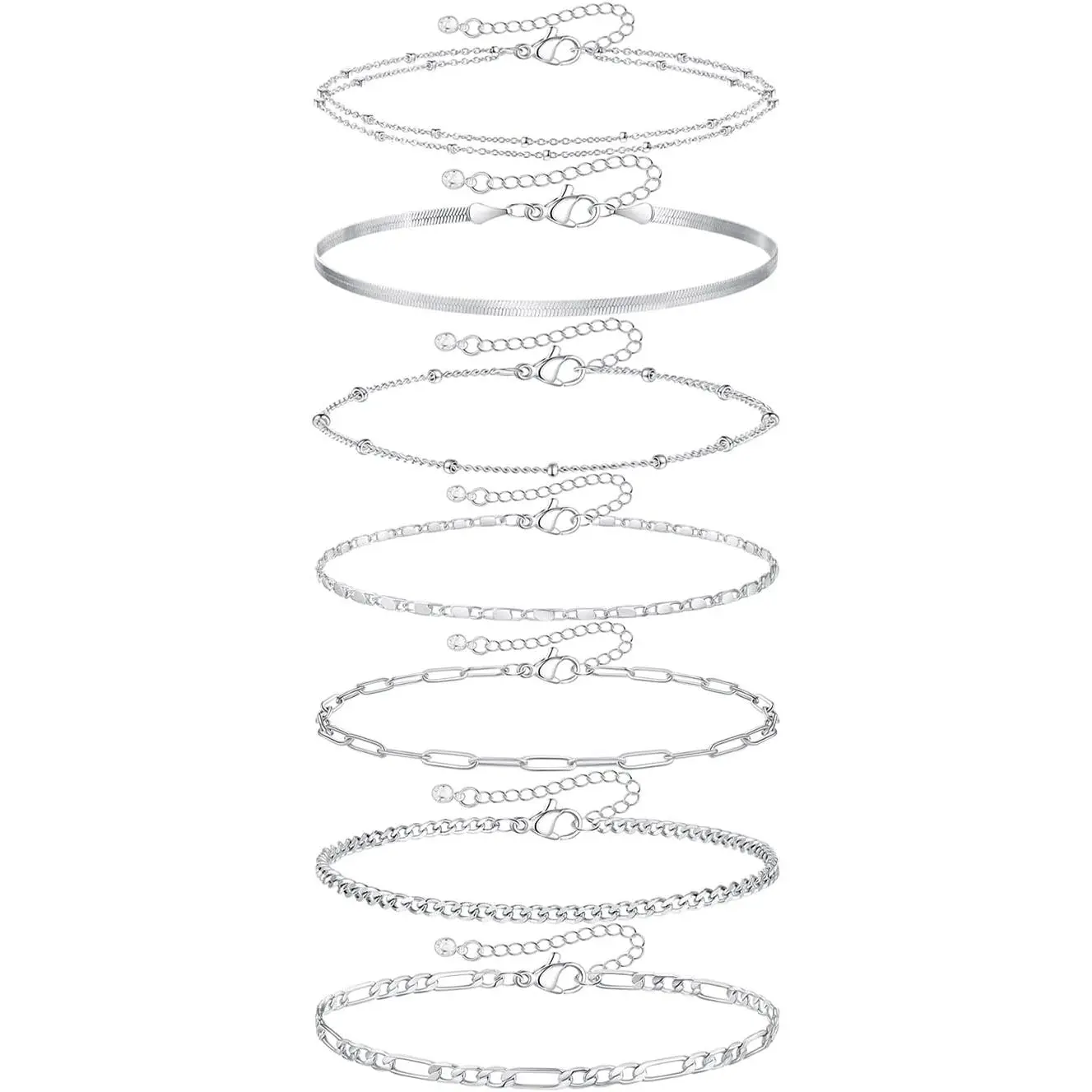 7 count Ankle Bracelets for Women 14k Golden/ Plated |  Cuban Link Chain Anklets,Adjustable Layered Anklet Bracelets,Summer Boho Beach  Gifts