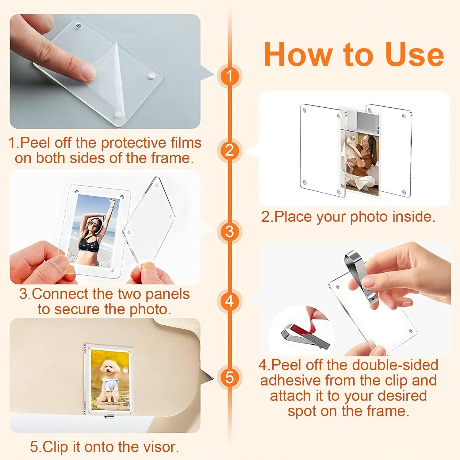 1/2Pcs Car Picture Holder for Sun Visor Magnetic 2.36"x3.5" Clear Acrylic Photo Clip Horizontal Vertical Display Perfect for Polaroid Go Instax Mini Drive Safe Gift