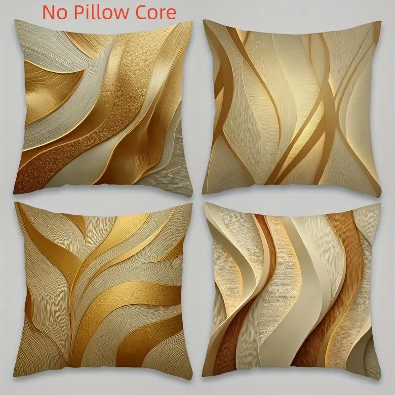 4pcs, Modern Luxury Style Themed Design Throw Pillow Covers Set, Print with Golden Texture, Adds an Elegant and Grand Touch to Your Home, Versatile Use, Suitable for Living Room, Bedroom, Sofa and Bed Decoration, Single Sided Printing, No Pillow Core