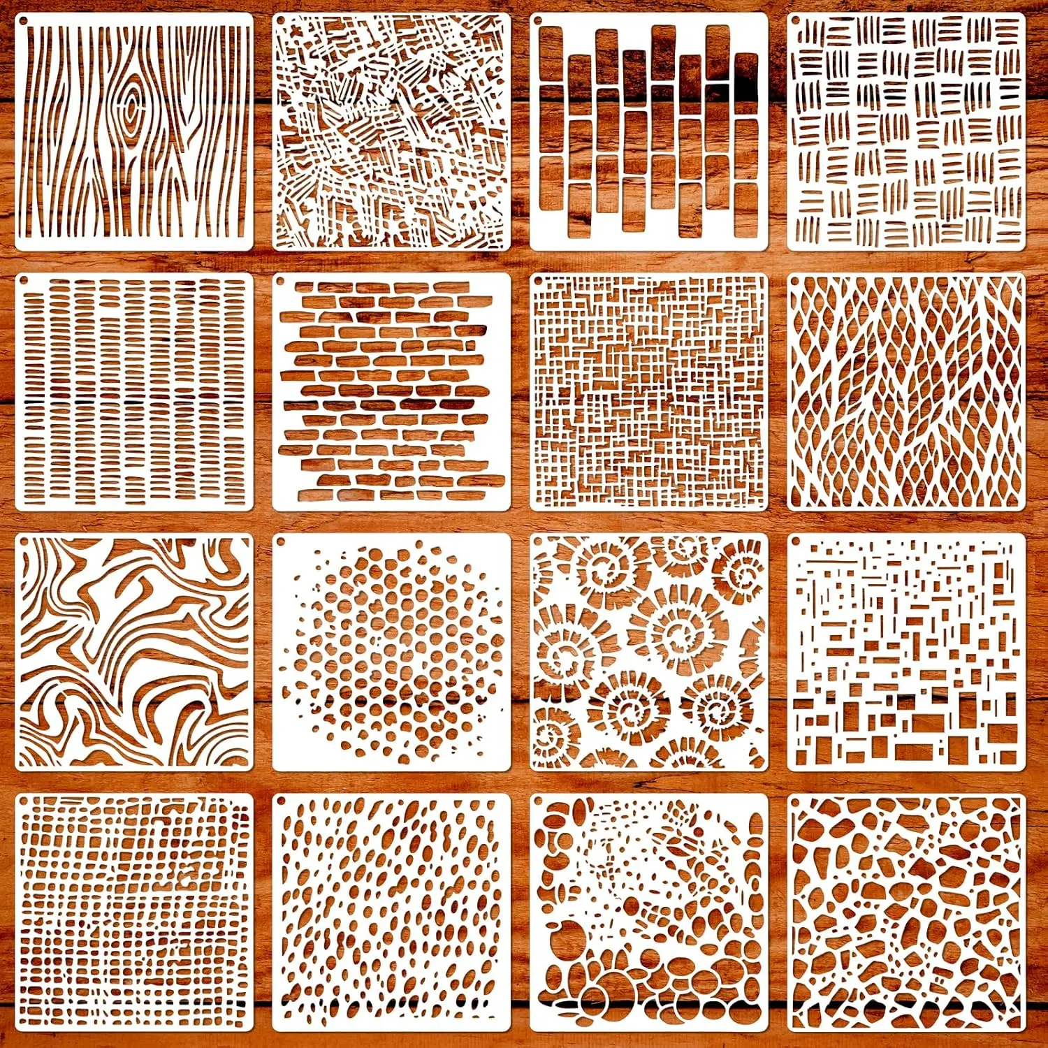 Women's Bra Accessories 16pcs Large Reusable PET Stencil Set, 12x12in Square Templates with Brick, Geometric Mix Patterns, Flexible for Home Decor Crafts, All Seasons Use (Emphasizes Reusability)