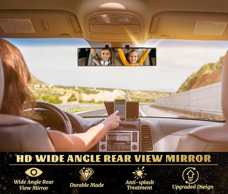 11.81" Panoramic Convex Rearview Mirror |   Interior Clip-On Wide Angle for Effective Blind Spot Reduction |   HD Visibility, Universal Fit for Car/SUV/Trucks