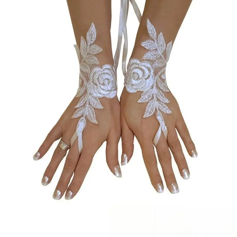Women's Classic Lightweight Breathable Sheer Lace Bridal Gloves - Female Brides' Accessory with Rose Embellishments, Stitchwork for Weddings, Formal Occasions, Party Outfits, Evening Gowns
