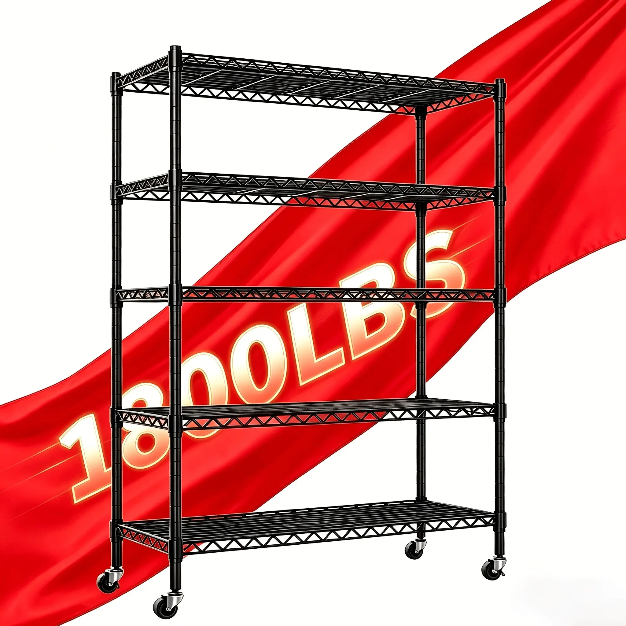 2-In-1 Bamboo Joint Pipe Shelf, with & Without Wheels, 5-Tier Freestanding Storage Rack, 1800LBS/500LBS Heavy Duty Industrial Shelving Unit, 74"×36"×16", Versatile Garage Kitchen Organizer, Utility Racks