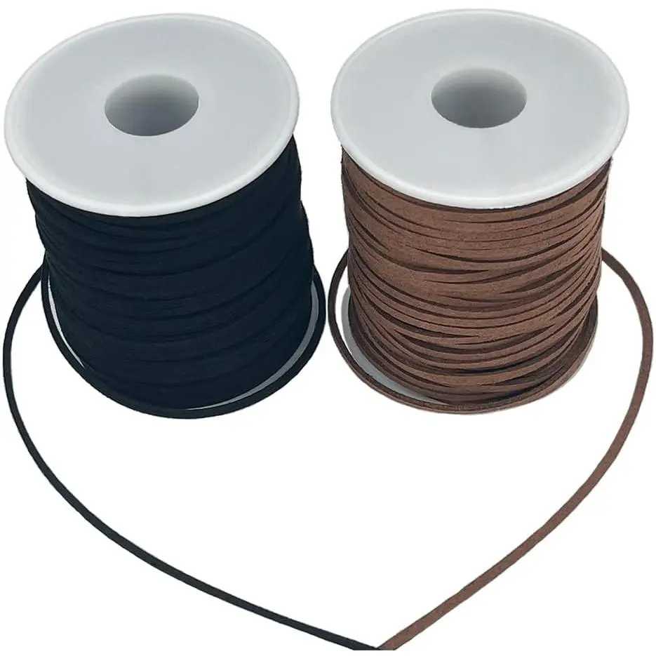 Leather String, 2 Rolls Faux Leather Cord, Flat Suede Leather Lace for Necklaces, Bracelets,  Making, Tassels, Dream Catchers and Art Crafts