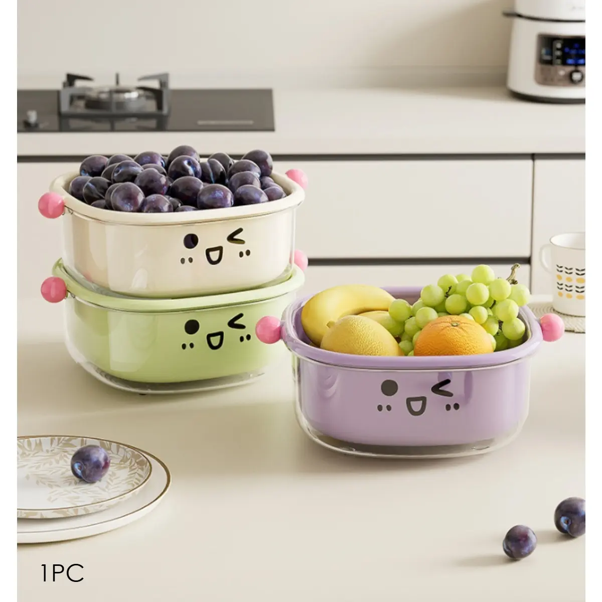 Kitchen Colanders Bowl Set, 2 in 1 Fruit Vegetable Washing Food Strainers, Plastic Double Layered Strainer Basket , BPA Free Utensils Food Prep