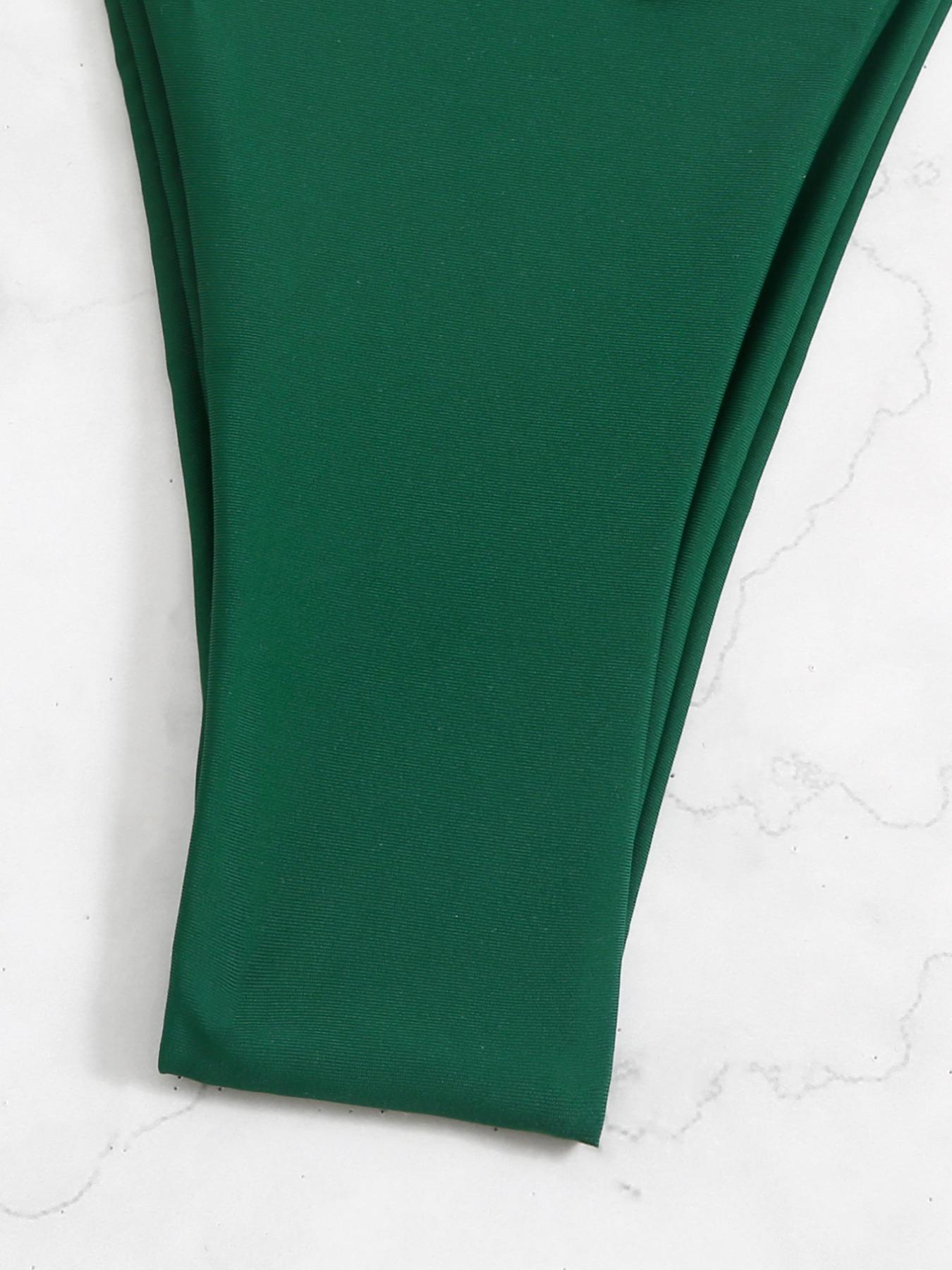 Two-Piece Set Women's Solid Bikini Set, Drawstring Ruched Cut Out Swim Bandeau Bra, Bikini Swim Top & Tie Side Swim Thong, Swimsuit for Women, Bathing Suits 2024 for Women Summer