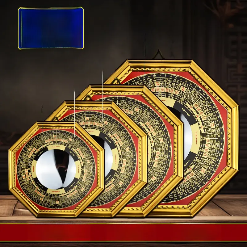 Feng Shui Ornament - Golden-Edged Convex Bagua Mirror, 9-Gong Tai Chi 1-Piece Alloy Panel Ornamental Craft, New Type of Panel Decor for Home Cultural Display Supplies, New Type Of Panel - Convex Mirror, Room Decor