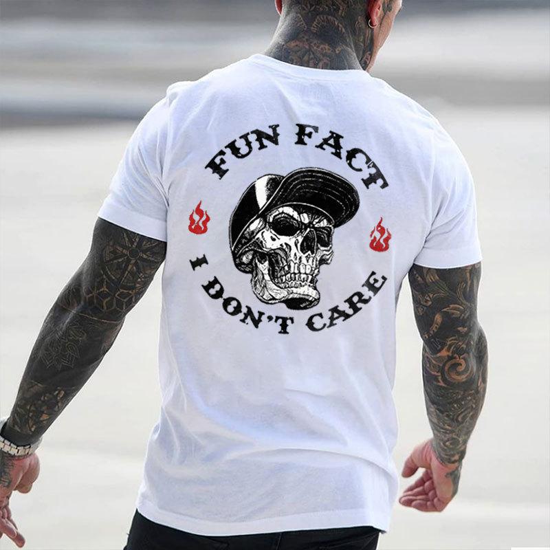 FUN FACT I DON'T CARE Skull Print Men's T-shirt, Top Menswear, Cotton Tee Shirt Casual Streetwear