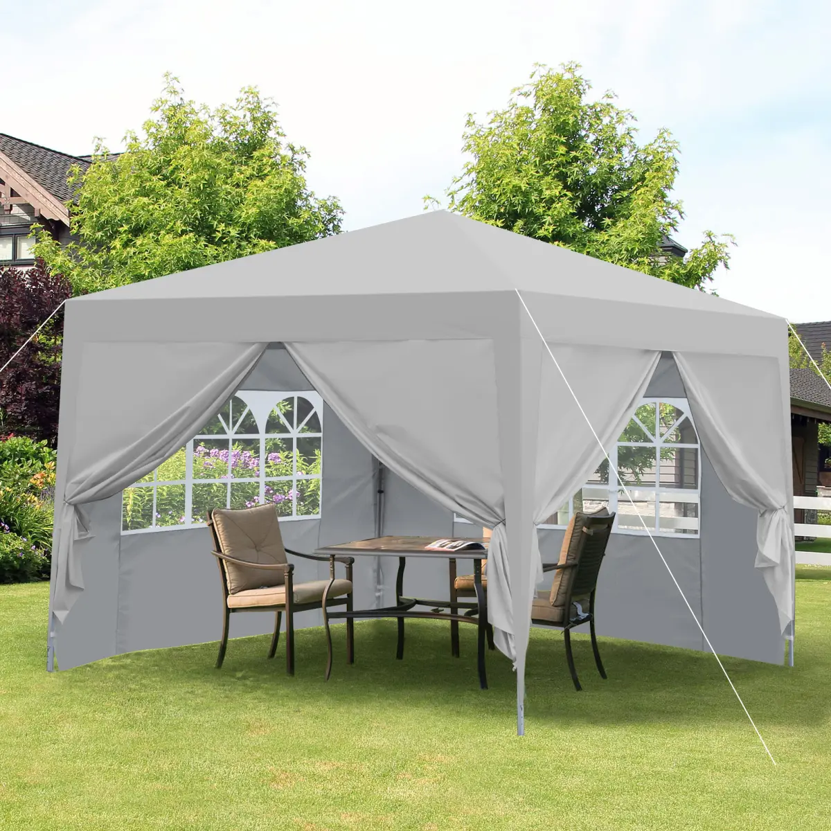 AobtkelOutdoor 10x 10Ft Pop Up Gazebo Canopy Tent  Removable Sidewall with Zipper,2pcs Sidewall with Windows,with 4pcs Weight sand bag,with Carry Bag-Gray