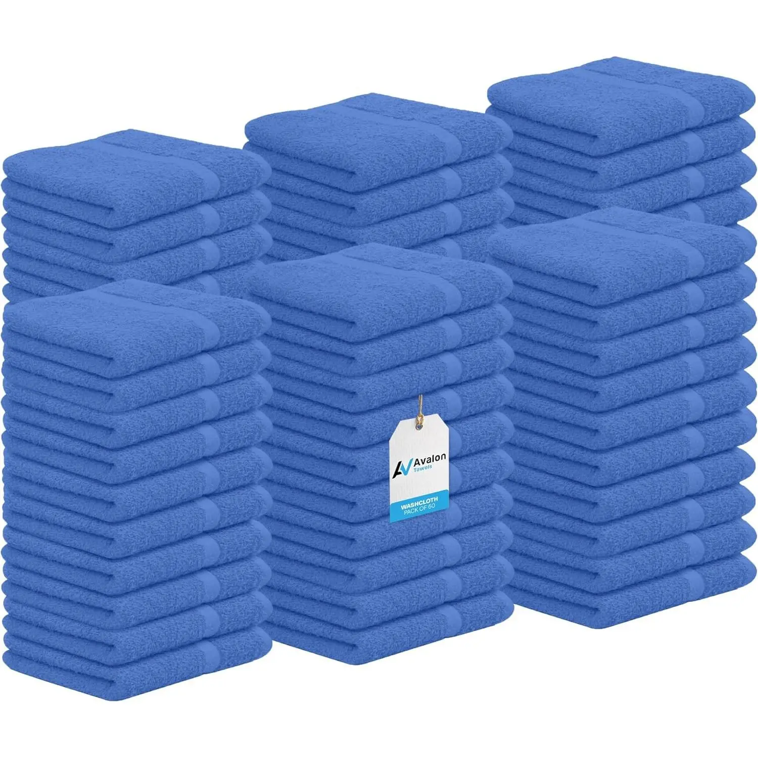 Towels Cotton Washcloths – (Pack of 60) Size 12x12 Inches, 100% Ring Spun Cotton, Soft & Absorbent Face Towels, Gym Towels, Hotel and Spa Quality, Reusable Fingertip Towels (Blue)