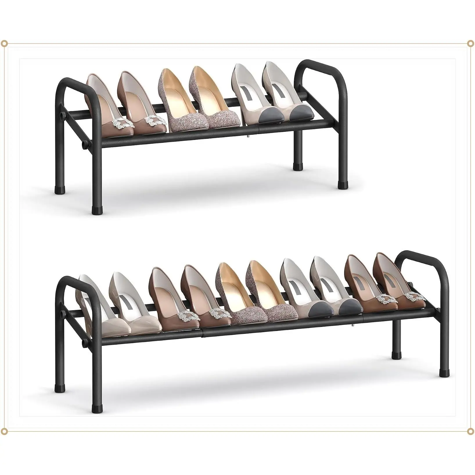 Expandable 1-Tier Metal Shoe Rack, Adjustable Free Standing Shoe Organizer for 10 Pairs, Easy Assembly, Black for Closet, Entryway, DoorwayGift