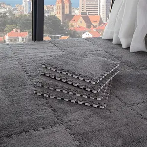 12 Piece Thick Interlocking Carpet Tiles, Washable Soft Non-Slip Rugs, Bedside Warm Pads, 11.8x11.8 Inches, Living Room Bedroom Covering