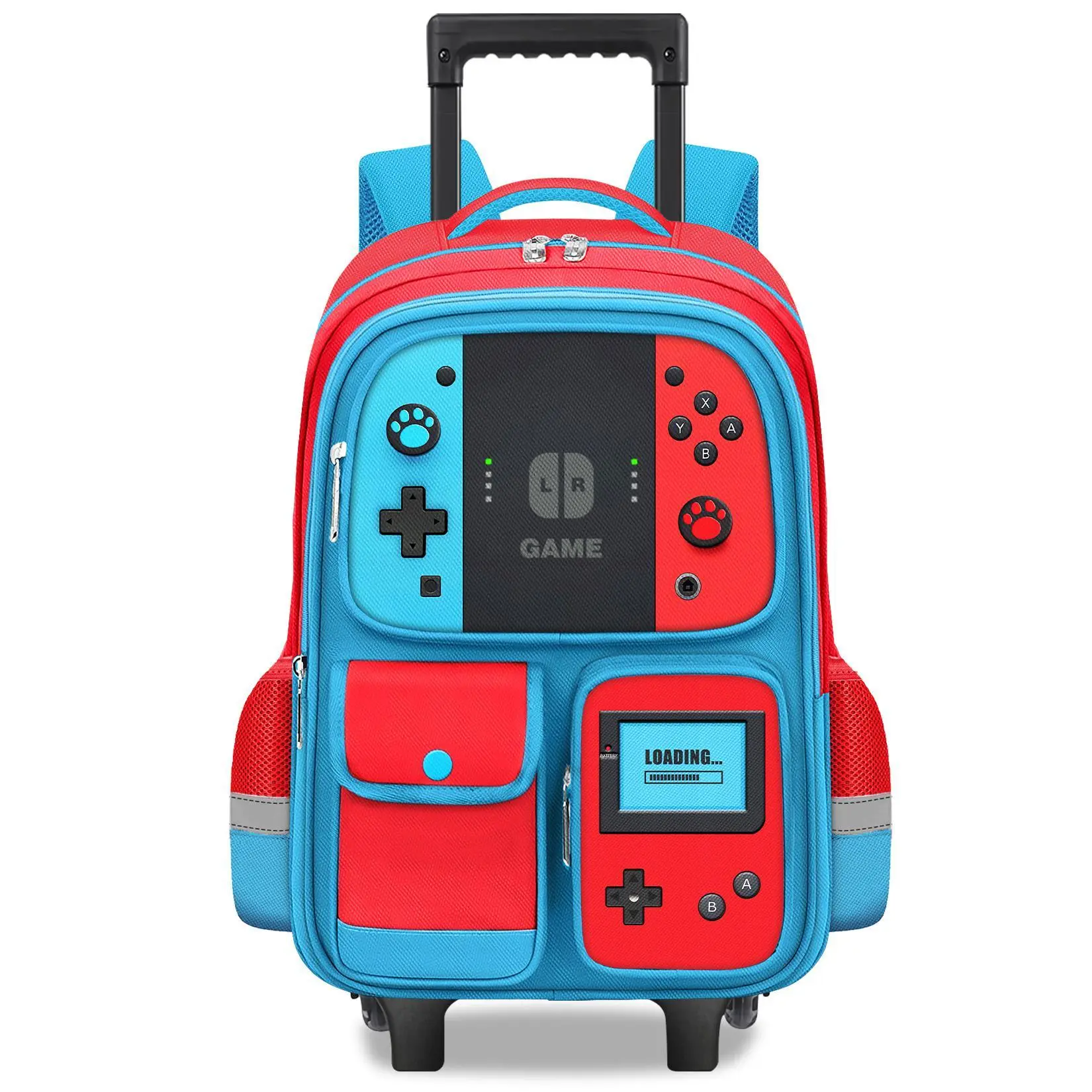Men's 3PCS Rolling Backpack Set - Gamer Youth Backpack, Adjustable Handle Roller Bookbag, Lunch Bag for Elementary/Middle School & Travel