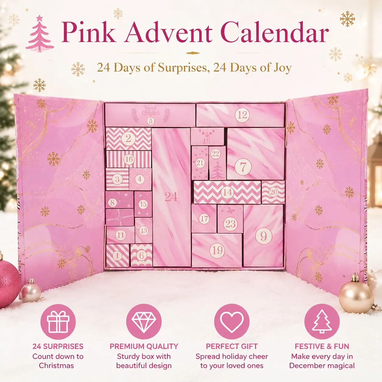 Christmas Advent Calendar, Empty Advent Calendar toFillYourself, 24 Days Christmas Countdown AdventCalendar,Reusable Xmas Gifts Boxes for Boys Girls TeensAdults