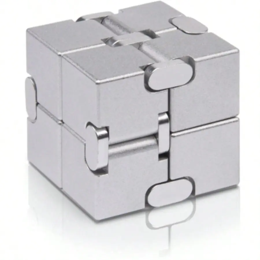 Silver Color Metal Infinity Cube, Portable Flip Design, Durable Construction, Ideal for Home Decor & Office Use, Modern Aesthetic Appeal