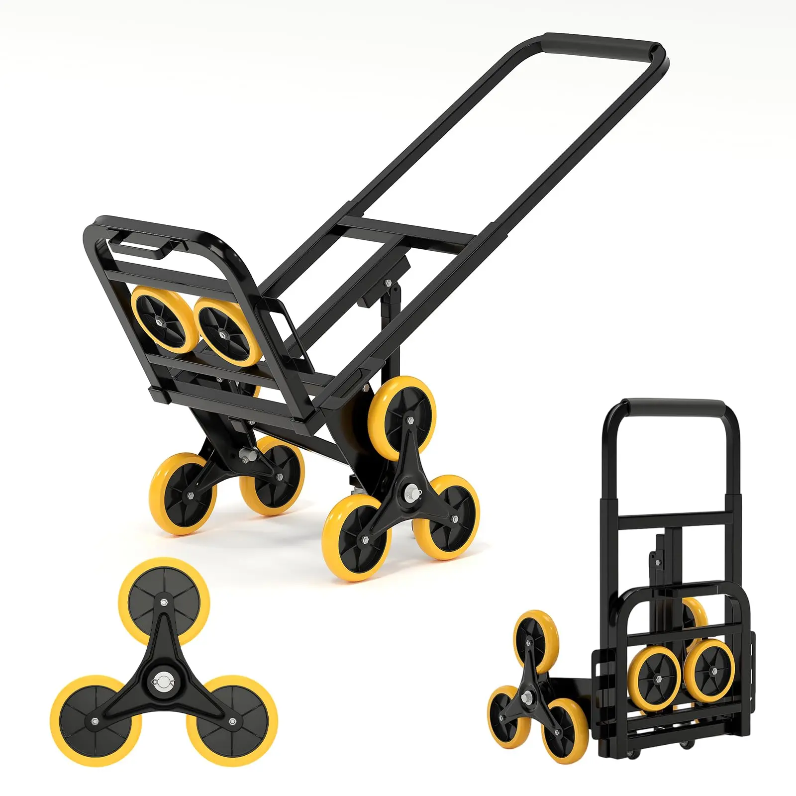 Heavy Duty 3-in-1 Folding Stair Climbing Hand Truck – 330 lbs Capacity, 6/10-Wheel Convertible Platform Dolly with Telescopic Handle, Oxford Bag – Collapsible Cart for Material Handling, Office & Warehouse