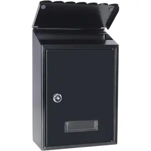 Black Wall Mounted Mailbox with Key Lock, Outdoor Mail Box with Transparent Cover, 12.4" x 8.4" x 3.33"