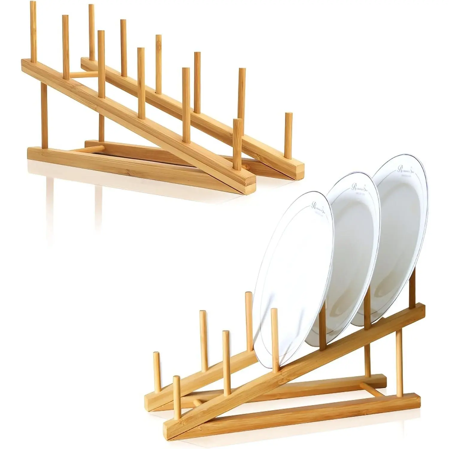 2pcs Sturdy Wooden Dish Drying Rack - Compact Shelf with Drainage, Kitchen Cabinet Organizer for Dishes, Plates, Bowls, Cups, Pot Lids, Cutting Boards, Simple