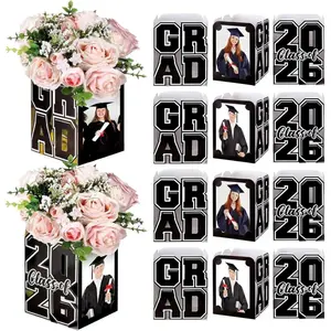 12 count 2026 Graduation Photo Box Centerpieces for Table, Class of 2026 Table Decor Picture Frame Holders, 6x4 Inch Grad Party Favors Photo Props for Congrats Grad Decorations (,Black)