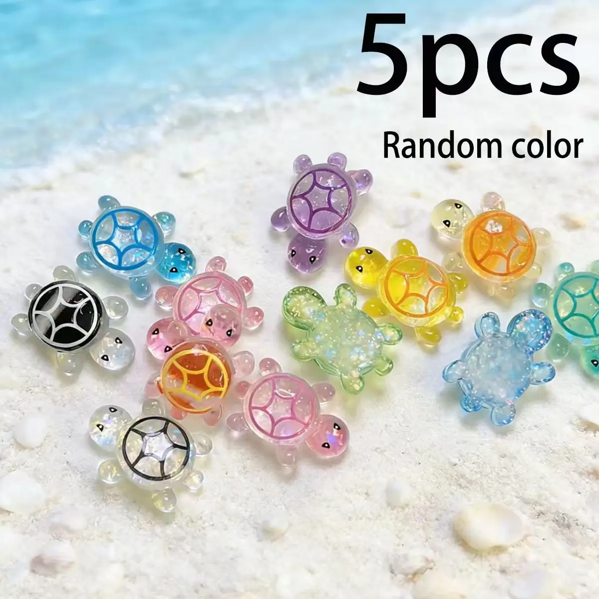 5pcs Glitter Turtle Figurines, Random Colors, Transparent Resin Material, DIY Aquarium Decor, Micro Landscape Ornament, Small Display Pieces, Fish Tank Decorations