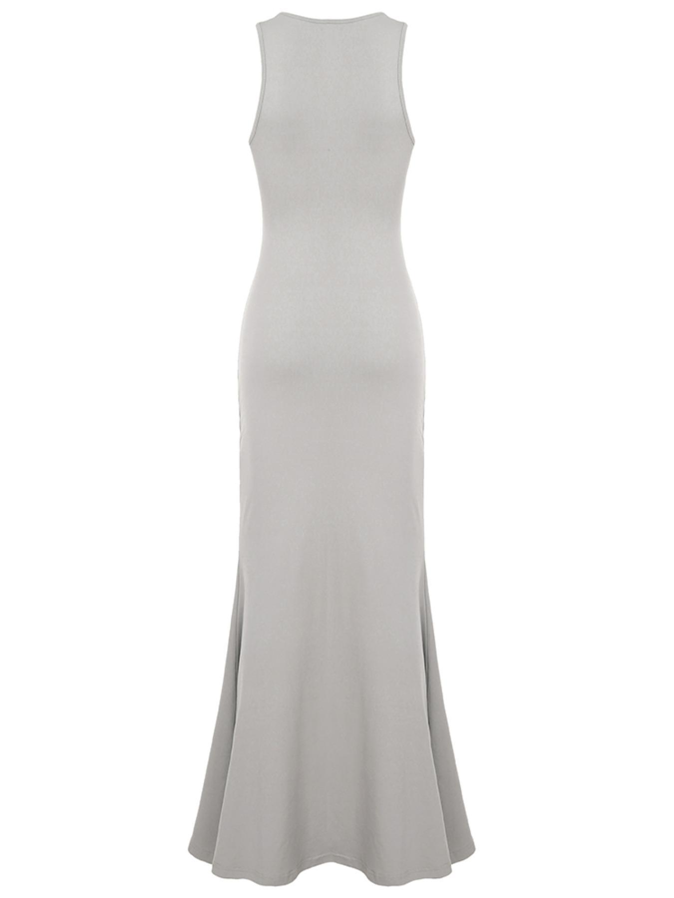 Women's Plain Twist Ruched Cut Out Tank Dress, Sexy U-Neck Sleeveless Fitted Formal Maxi Dress for Evening, Party, Club & Dating, Ladies' Clothes for All Seasons