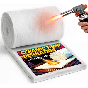 Ceramic Fiber Insulation, 2300F Ceramic Fiber Blanket, 24"x12"x0.5" Thick Fireproof Insulation Blanket for  Stove Baffle, Fireplace, Forges, Pizza Ovens, Chimney, Boiler(24"x12"x0.5")