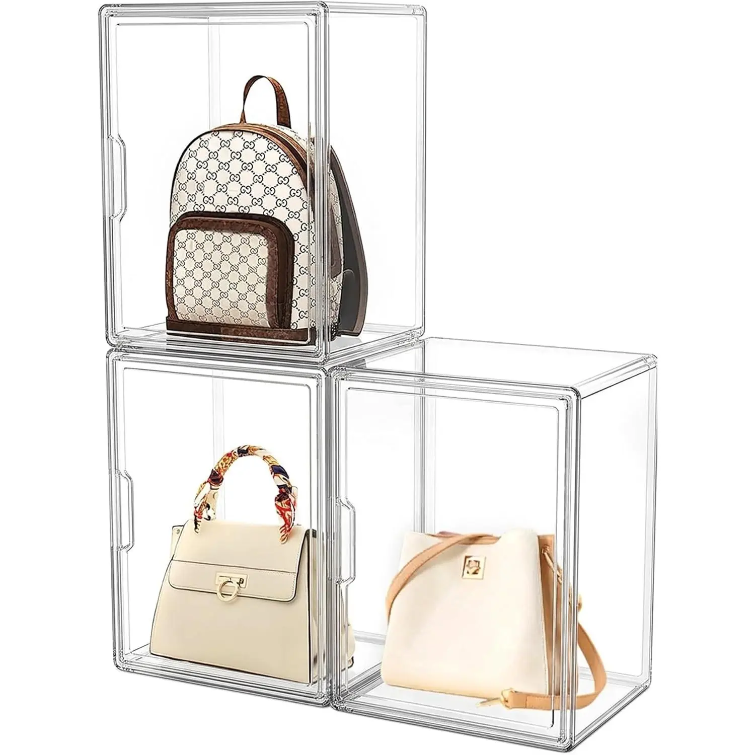 Purse Organizer for Closet  Display Case for Handbag 3Pack | Clear ,Stackable Design,Fit for Medium Bags,Storage for Collectibles,,Heels, Door,