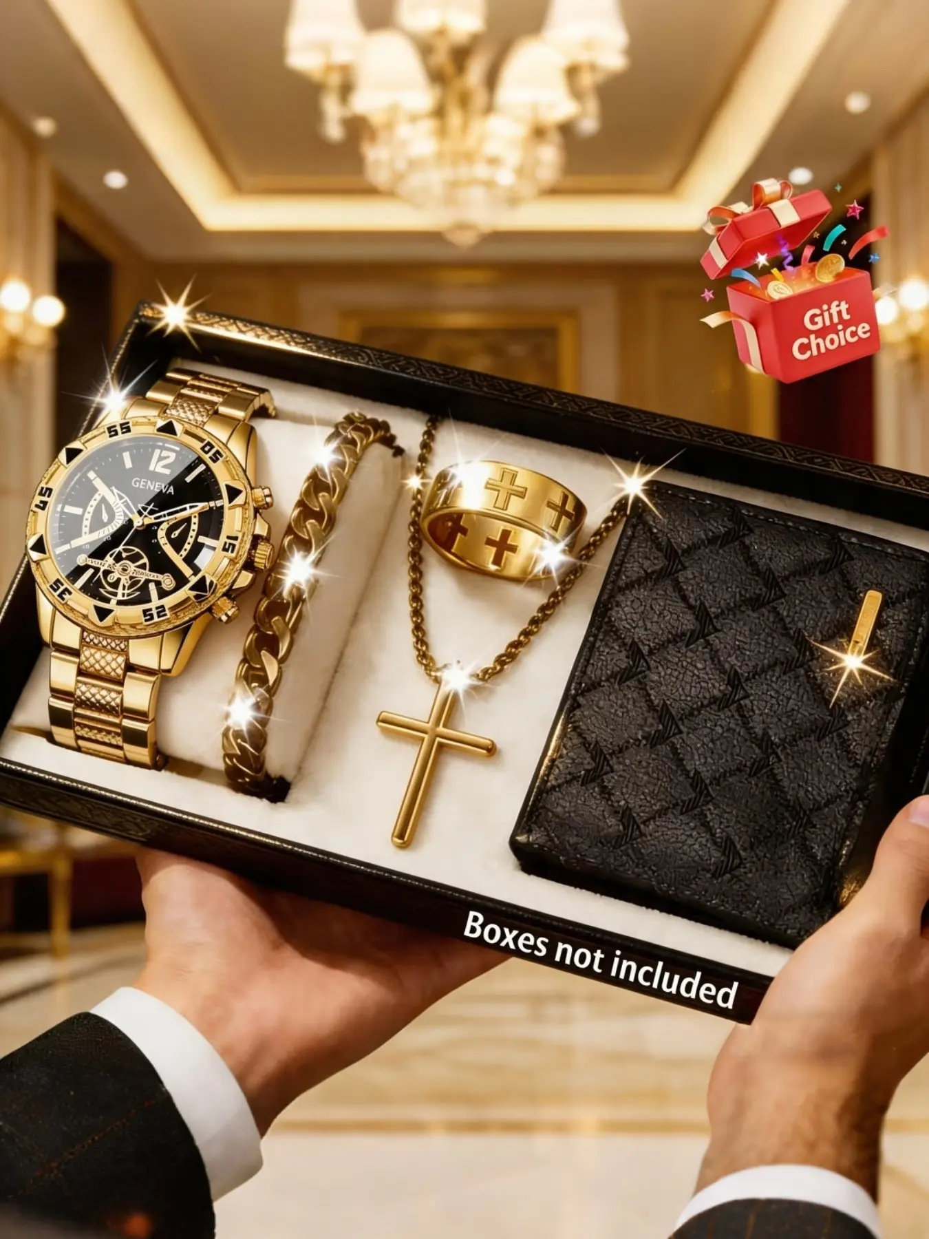 Men's Fashion Business Sports Watch Set, 5 Pieces, Includes Necklace, Ring, Bracelet, Wallet, Watch, Perfect for Daily Wear, Gifts