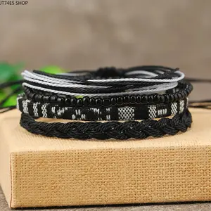 4/24 Pcs Colorful Boho Braided String Bracelet & Anklets, Waterproof Surfer Rope Ankle Jewelry Fit for Summer Beach Daily Matching