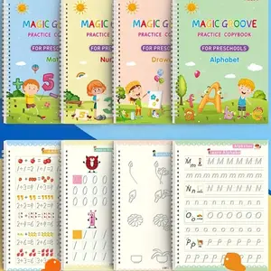 4 Books/1 Pack 3D Slot Educational Writing Practice Book, Reusable Workbook Set, Early Childhood Reading Math Skills Development