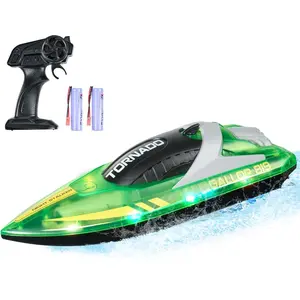 VEVOR RC Boat for Kids, Remote Control Boat for Pools Lakes, Racing Boat with LED Light 2 Rechargeable Batteries, Whole Body Waterproof, Water Play Toy Gift for Adults Boys GirlsHoliday gifts