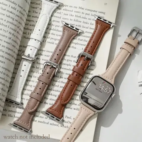 Slim Adjustable Leather Strap For Apple Watch Band 44mm 40mm 41mm 42mm 38mm 45mm 46mm 49mm 44 mm Bracelet Watch Straps apple watch 8 45mm bands Ultra 7 se 3 4 6 series 11 10 9 8 7 6 5 4 3 2 1 Smartwatch Accessories (Band Only)
