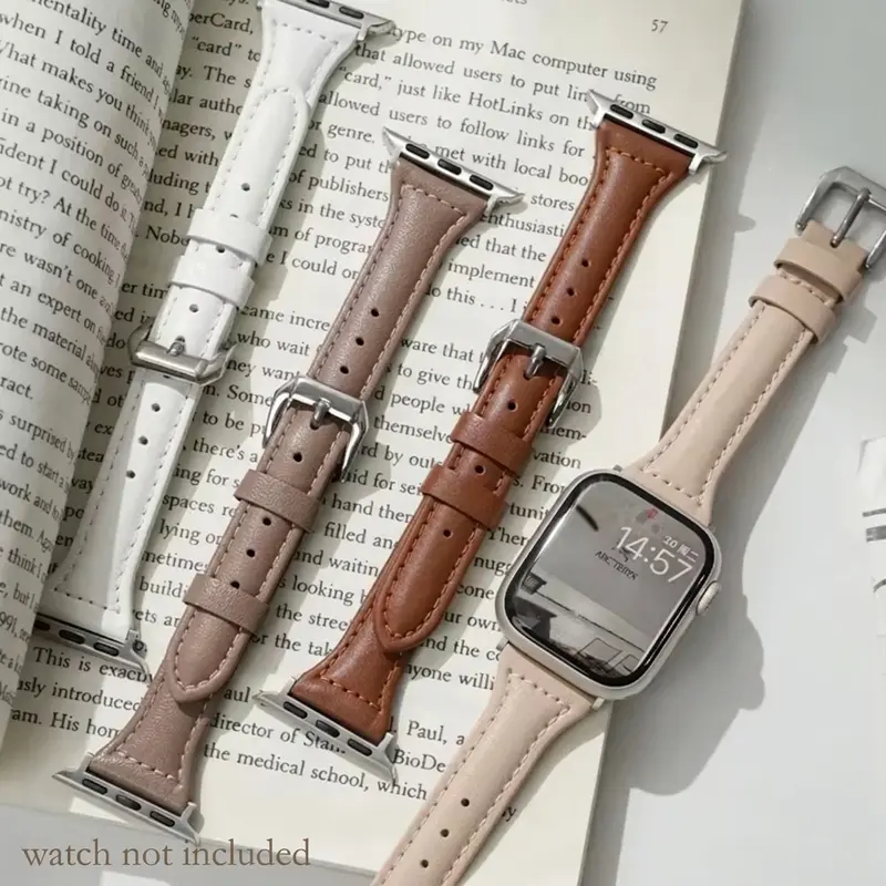 Slim Adjustable Leather Strap For Apple Watch Band 44mm 40mm 41mm 42mm 38mm 45mm 46mm 49mm 44 mm Bracelet Watch Straps apple watch 8 45mm bands Ultra 7 se 3 4 6 series 11 10 9 8 7 6 5 4 3 2 1 Smartwatch Accessories (Band Only)