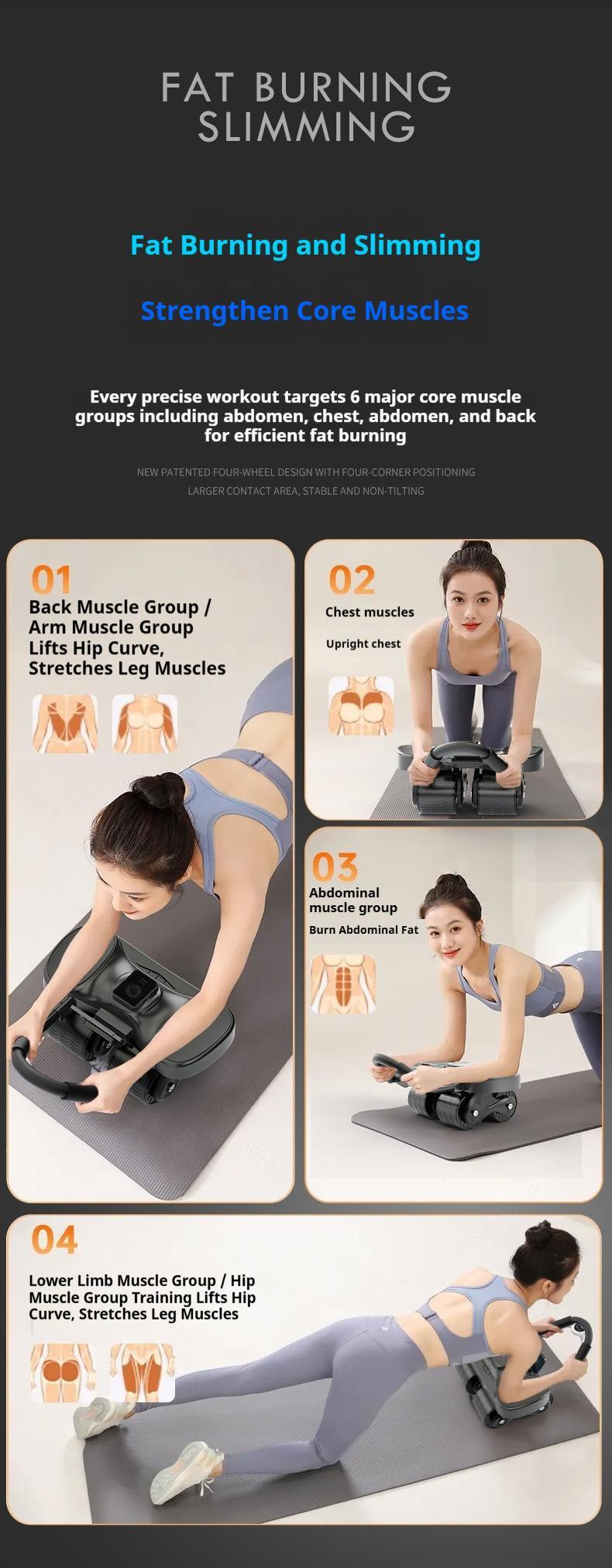 ab roller wheel workout Abdominal Fitness Wheel for Core Muscles Training Automatic Rebound Ab Roller with Timer