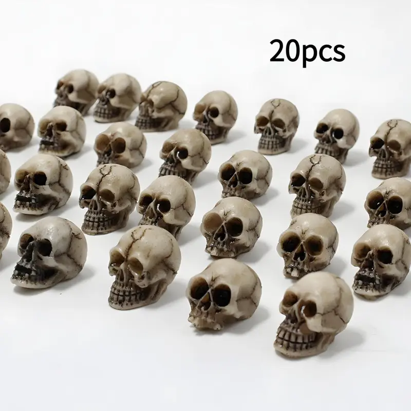 20 pieces of simulated skeleton ornaments, mini skull Halloween decorations with miniature human skeleton designs, suitable for bars, home desktop decor, haunted houses, Day of the Dead arrangements, handmade DIY props and party scenes