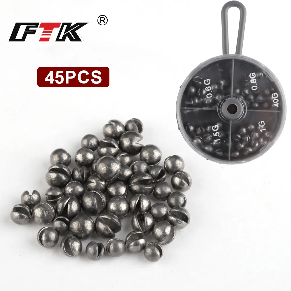 FTK Boxed Open-Mouth Jig Weights, 45 pcs—Rock Fishing Weights, Lure Fishing Weight Box, Weighted Jig Weights