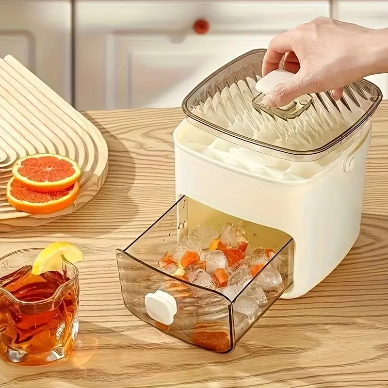 48 Cube Double Deck Portable le Maker with Eay Press Lid. Slicone Trays, Ice Cube Mold & Durable Plastic Countertop Kitchen Gadget for DIY Frozen Food. Summer Drinks & Beverage Cooling