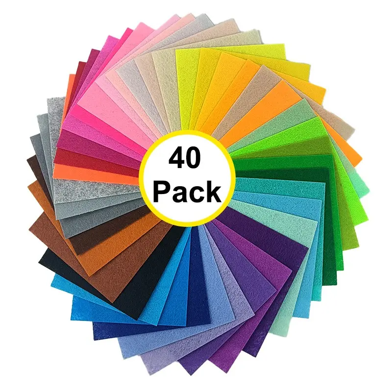 40pcs 1mm Thick Square Colorful Felt Fabric Set, Multi-Color Non-Woven Material, Ideal for Halloween, Day of the Dead，Christmas DIY Crafts, Handmade Projects